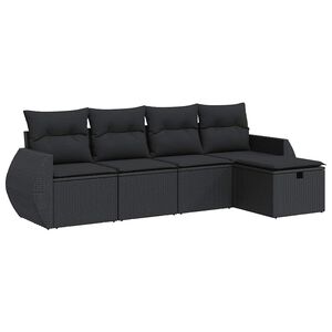 vidaXL 5-delige Loungeset met kussens poly rattan zwart