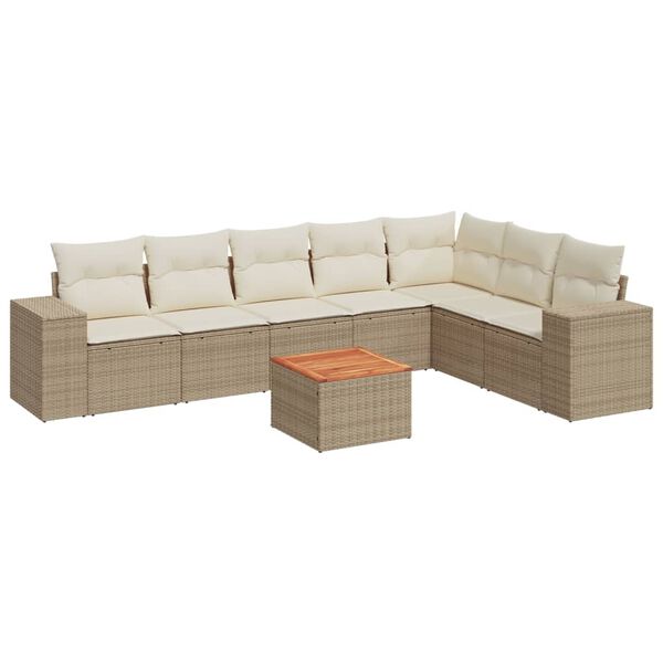vidaXL 8-delige Loungeset met kussens poly rattan beige