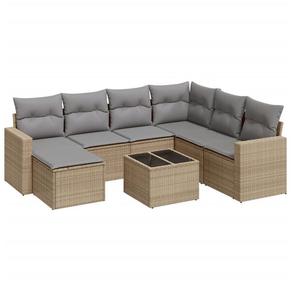 vidaXL 8-delige Loungeset met kussens poly rattan beige