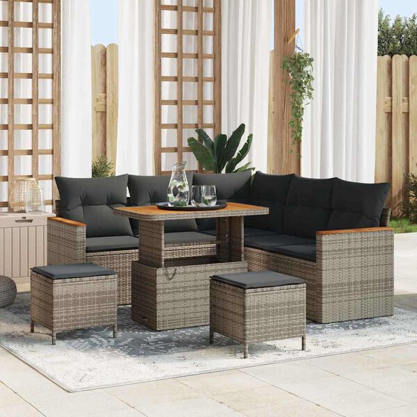 vidaXL Tuin Sofa Set met kussen 8 pcs Grijs Poly riet
