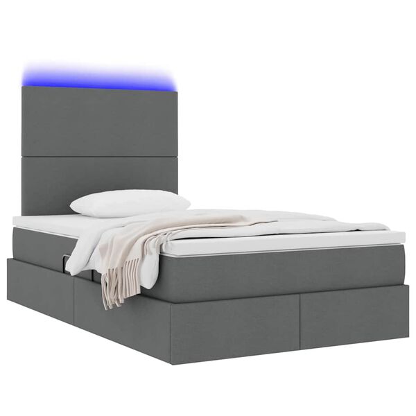 vidaXL Opbergbed met LED met matras Donkergrijs 120 x 200 cm Polyester