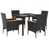 vidaXL 5-delige Tuinset met kussens poly rattan en glas zwart