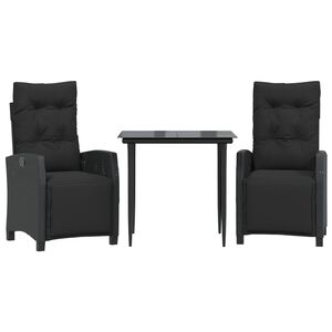 vidaXL 3-delige Tuinset met kussens poly rattan zwart