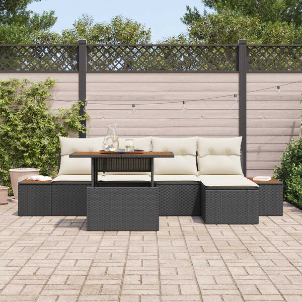 vidaXL Tuin Eetset met kussen 6 pcs Zwart en Beige