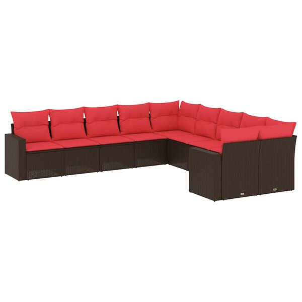 vidaXL 10-delige Loungeset met kussens poly rattan bruin