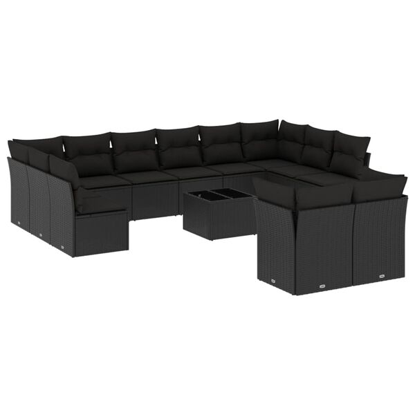 vidaXL 13-delige Loungeset met kussens poly rattan zwart