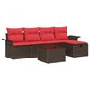 vidaXL Tuin Sofa Set 6 st Bruin en Rood poly rattan