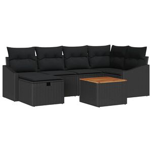 vidaXL Tuinbankenset 7 st Zwart Poly riet