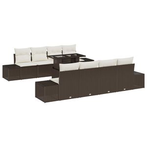 vidaXL Tuin Sofa Set met kussen met opslag 9 pcs Bruin en Cr&egrave;me