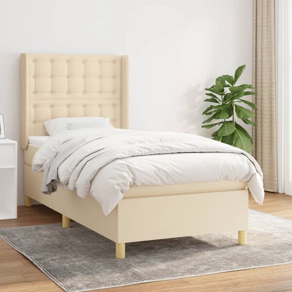 vidaXL Boxspring met matras stof cr&egrave;mekleurig 90x200 cm