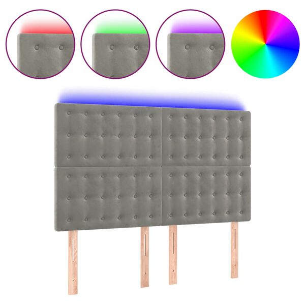 vidaXL Hoofdbord LED 144x5x118/128 cm fluweel lichtgrijs