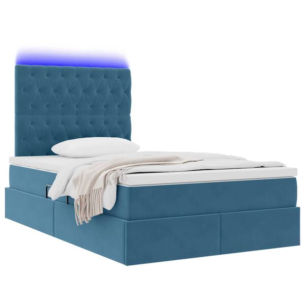 vidaXL Opbergbed met LED met matras Donkerblauw 120 x 200 cm Fluweel