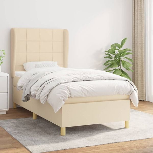 vidaXL Boxspring met matras stof cr&egrave;mekleurig 90x190 cm