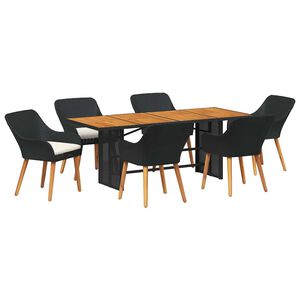 vidaXL Tuin eettafelset met kussen 7 pcs Zwart poly rattan
