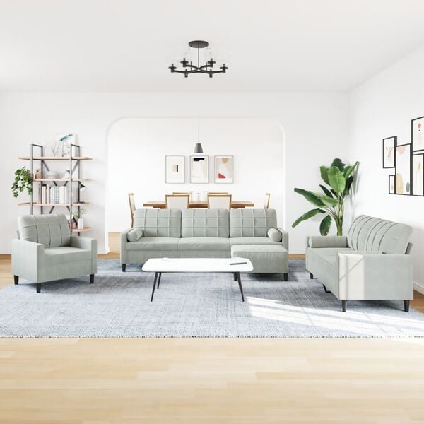 vidaXL 4-delige Loungeset met kussens en bolsters fluweel lichtgrijs