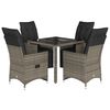 vidaXL 5-delige Bistroset met kussens poly rattan grijs