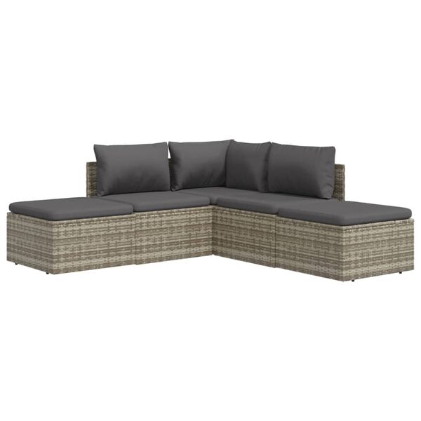 vidaXL 5-delige Loungeset met kussens poly rattan grijs