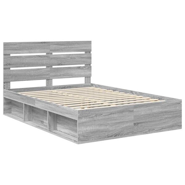 vidaXL Bedframe Grijs Sonoma 140 x 200 cm Massief grenenhout