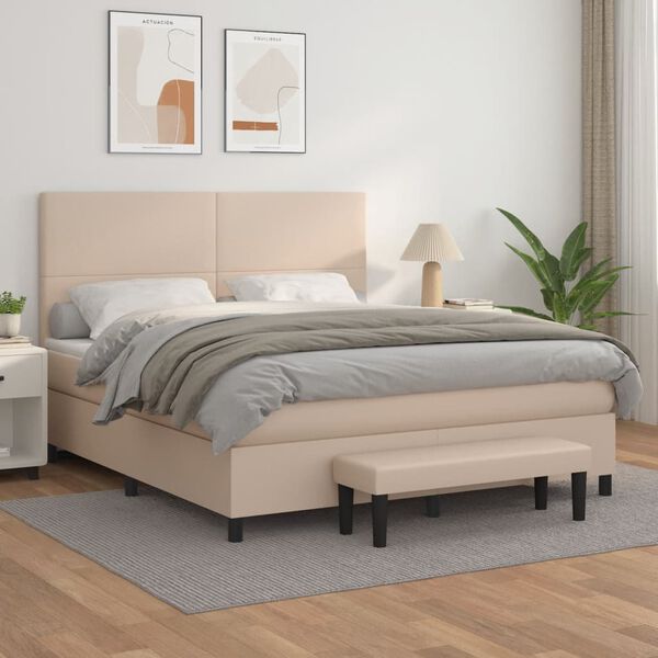 vidaXL Boxspring met matras kunstleer cappuccinokleurig 180x200 cm