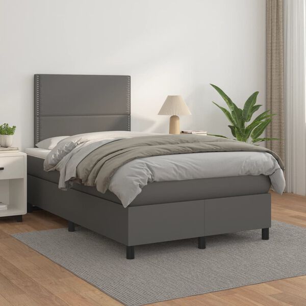 vidaXL Boxspring met matras kunstleer grijs 120x190 cm