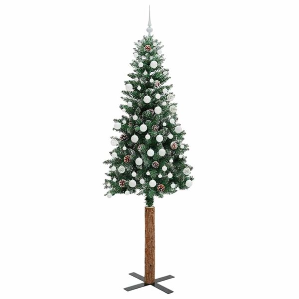 vidaXL Slanke Kerstboom Groen 210 cm PVC en massief dennenhout