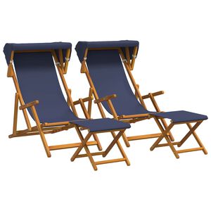 vidaXL Ligstoel 4 pcs 3 Positie massief eucalyptushout Blauw