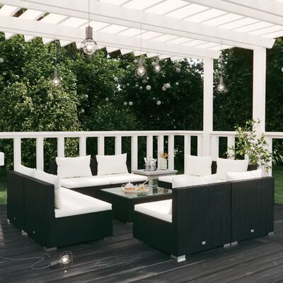 vidaXL 9-delige Loungeset met kussens poly rattan zwart