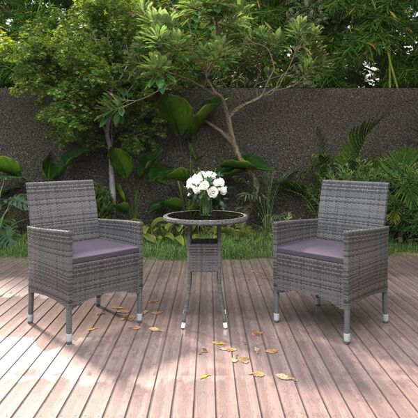 vidaXL 3-delige Tuinset poly rattan grijs