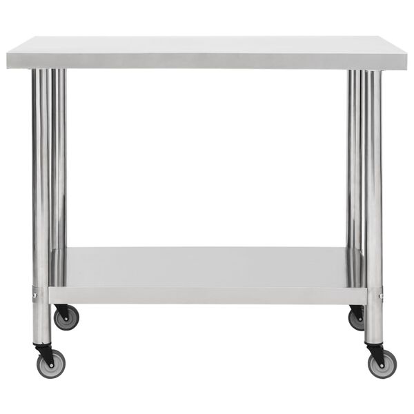 vidaXL Keukenwerktafel met wielen 100x45x85 cm roestvrij staal