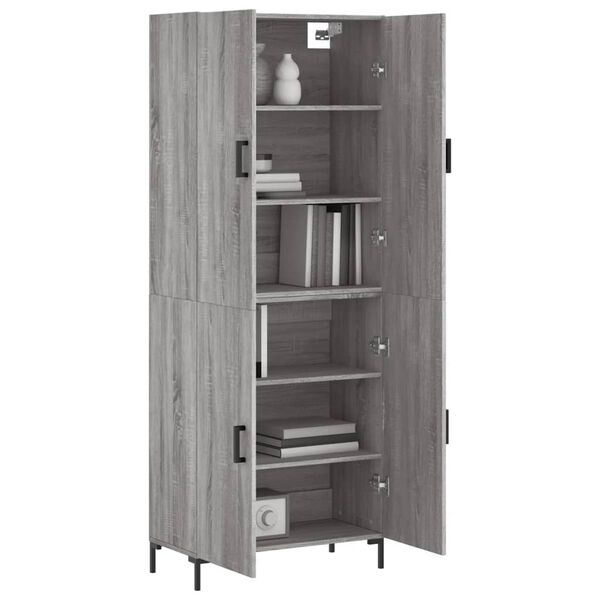 vidaXL Hoge kast 69,5x34x180 cm bewerkt hout grijs sonoma eikenkleurig