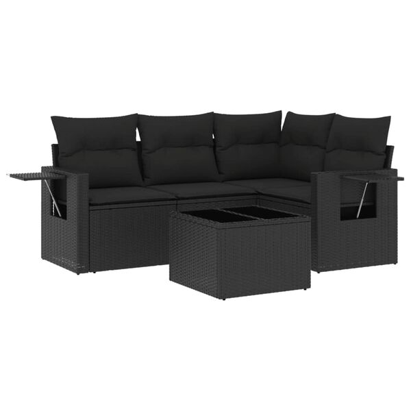 vidaXL 5-delige Loungeset met kussens poly rattan zwart