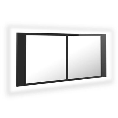 vidaXL Badkamerkast met spiegel en LED 100x12x45 acryl hoogglans zwart