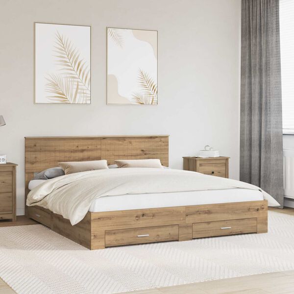 vidaXL Bedframe met hoofdeinde Artisan Eiken 180 x 200 cm Bewerkt hout