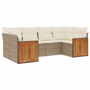 vidaXL 6-delige Loungeset met kussens poly rattan beige