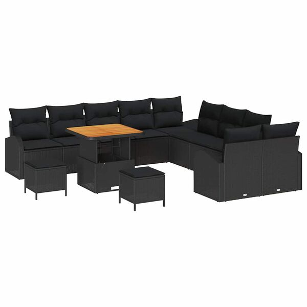 vidaXL Tuin Sofa Set met kussen 13 pcs Zwart Poly riet