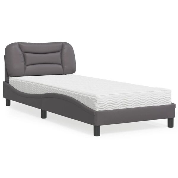 vidaXL Bed met matras "Hvar" kunstleer grijs 90x190 cm