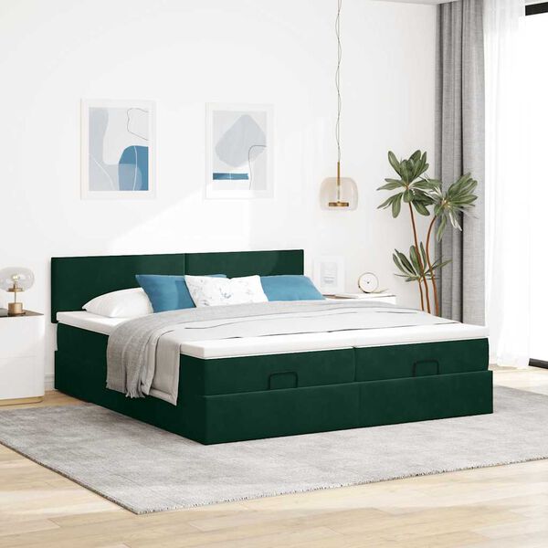 vidaXL Ottoman bed met matrassen 200x200cm fluweel donkergroen