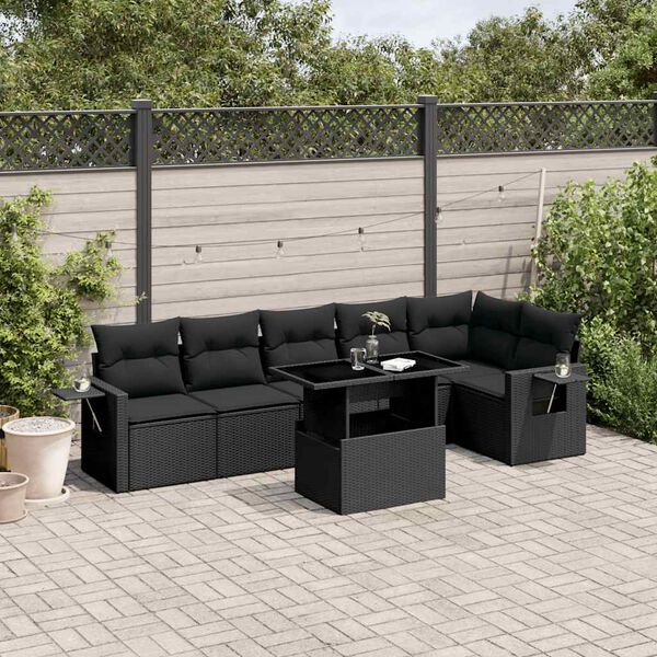 vidaXL 7-delige Loungeset met kussens poly rattan zwart