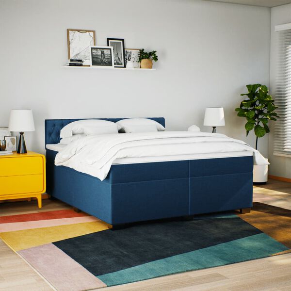 vidaXL Boxspring met matras stof blauw 200x200 cm