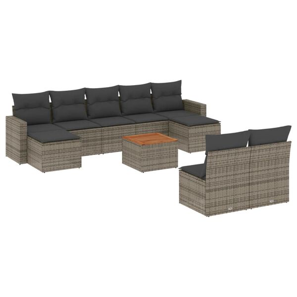 vidaXL 10-delige Loungeset met kussens poly rattan grijs