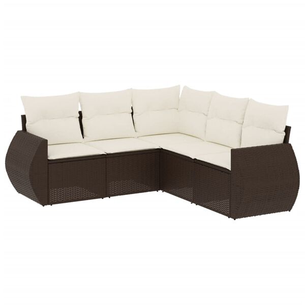 vidaXL 5-delige Loungeset met kussens poly rattan bruin