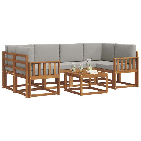 vidaXL Buiten bankenset met kussen 7 pcs Natuurlijk en Lichtgrijs