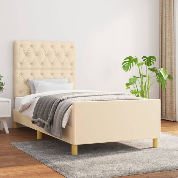 vidaXL Bedframe zonder matras 80x200 cm stof cr&egrave;mekleurig