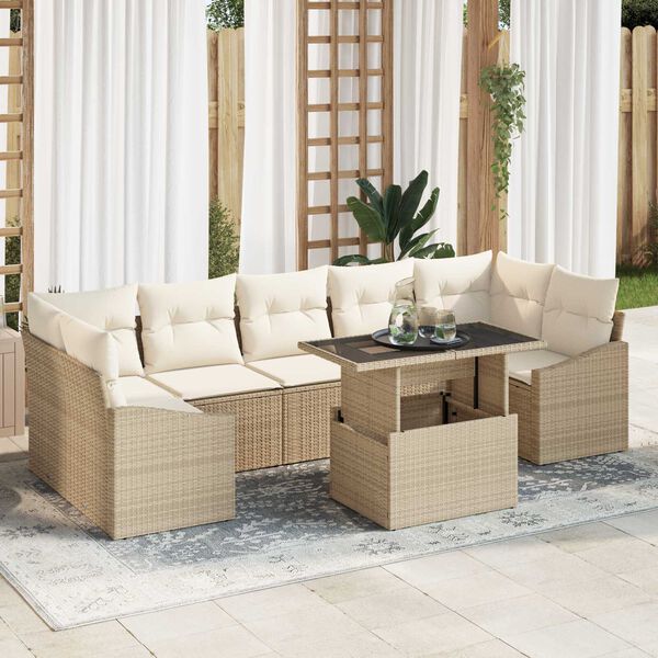 vidaXL Tuin Sofa Set met kussen met opslag 8 pcs Beige poly rattan