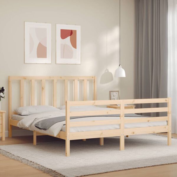 vidaXL Bedframe met hoofdbord massief hout