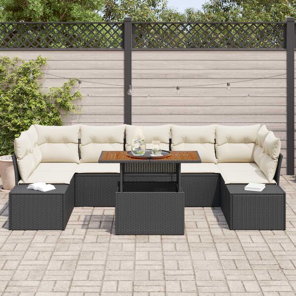 vidaXL Tuin Sofa Set met opslag 8 pcs Zwart Poly riet