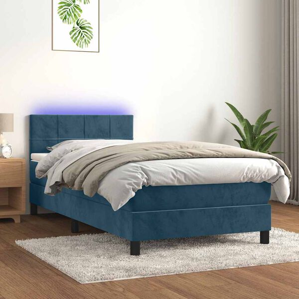 vidaXL Boxspring met matras en LED fluweel donkerblauw 90x190 cm