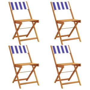 vidaXL Klapstoelen, 4 stuks, blauw-witte stof en massief hout.