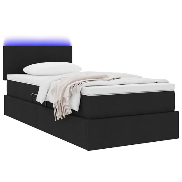vidaXL Opbergbed met LED met matras met LED Zwart 100 x 200 cm Stof