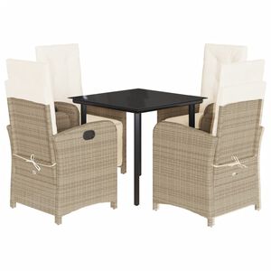 vidaXL 5-delige Tuinset met kussens poly rattan beige